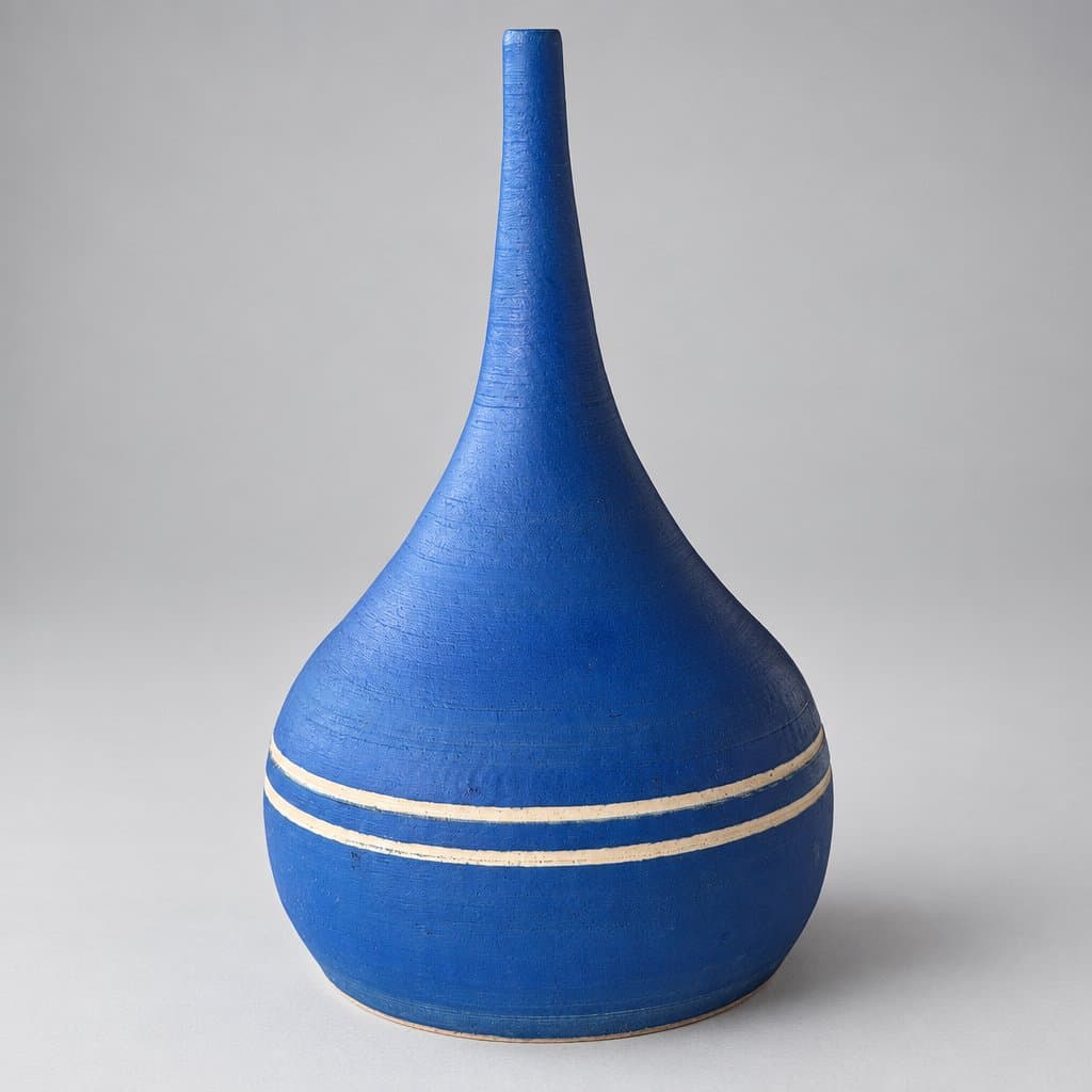 Single-stem, cream stoneware vase in matte electric blue