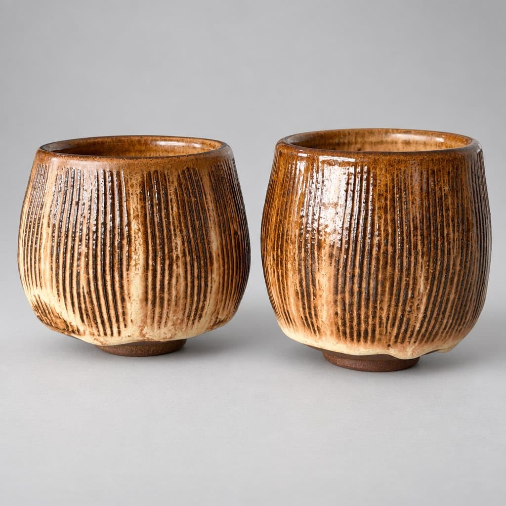 Textured, terracotta teacups in cream